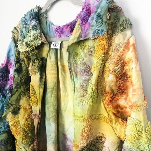OSCILATEY | Art to Wear Tie Dye Fringe Multicolor Jacket Women’s Size X-Large - Picture 2 of 9